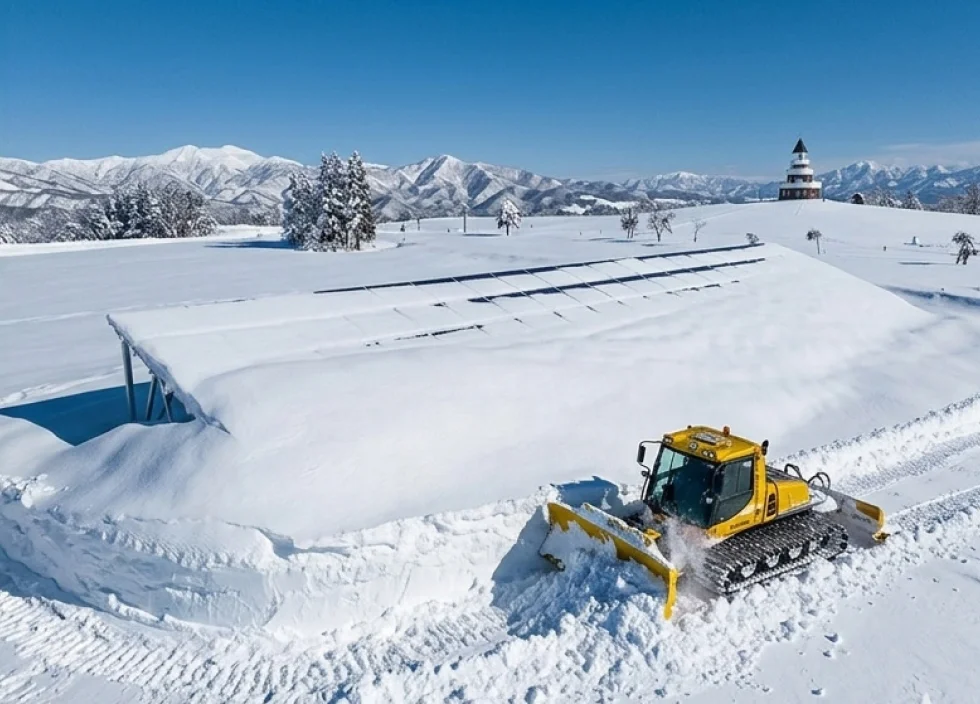 除雪作業中の太陽光発電所